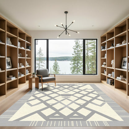 Cream Gray Diamond Lattice Geometric Rug