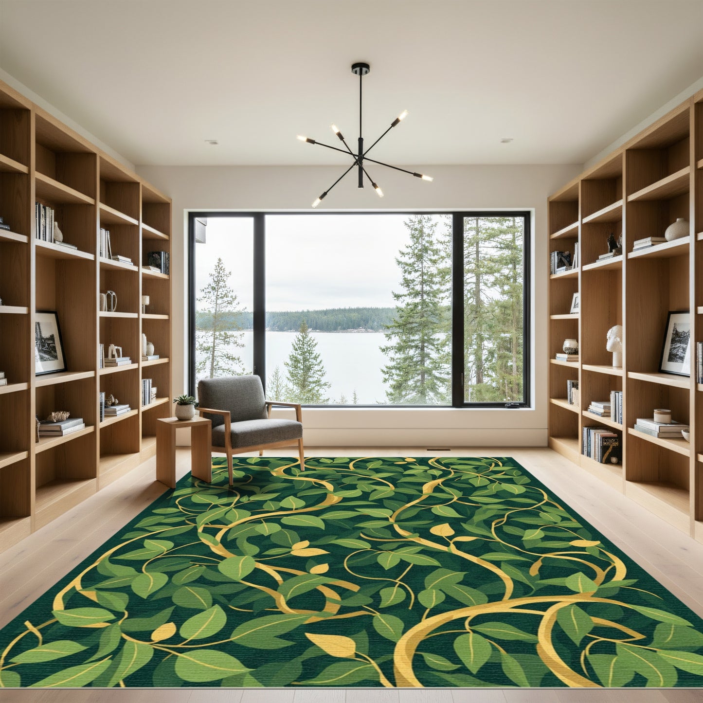 Emerald Green Gold Vine Foliage Rug