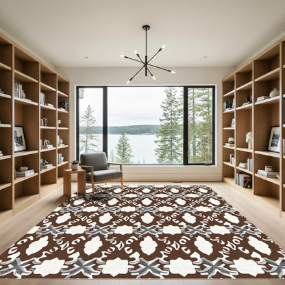 Brown White Gray Geometric Medallion Rug