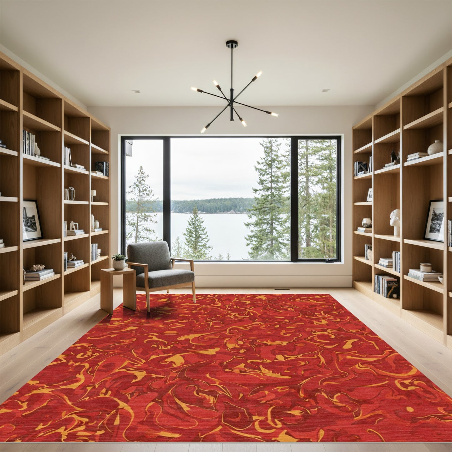Fiery Swirl Abstract Red Tapestry Rug