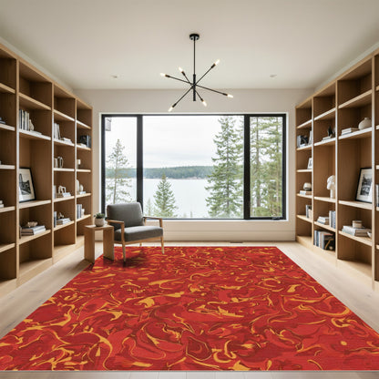 Fiery Swirl Abstract Red Tapestry Rug
