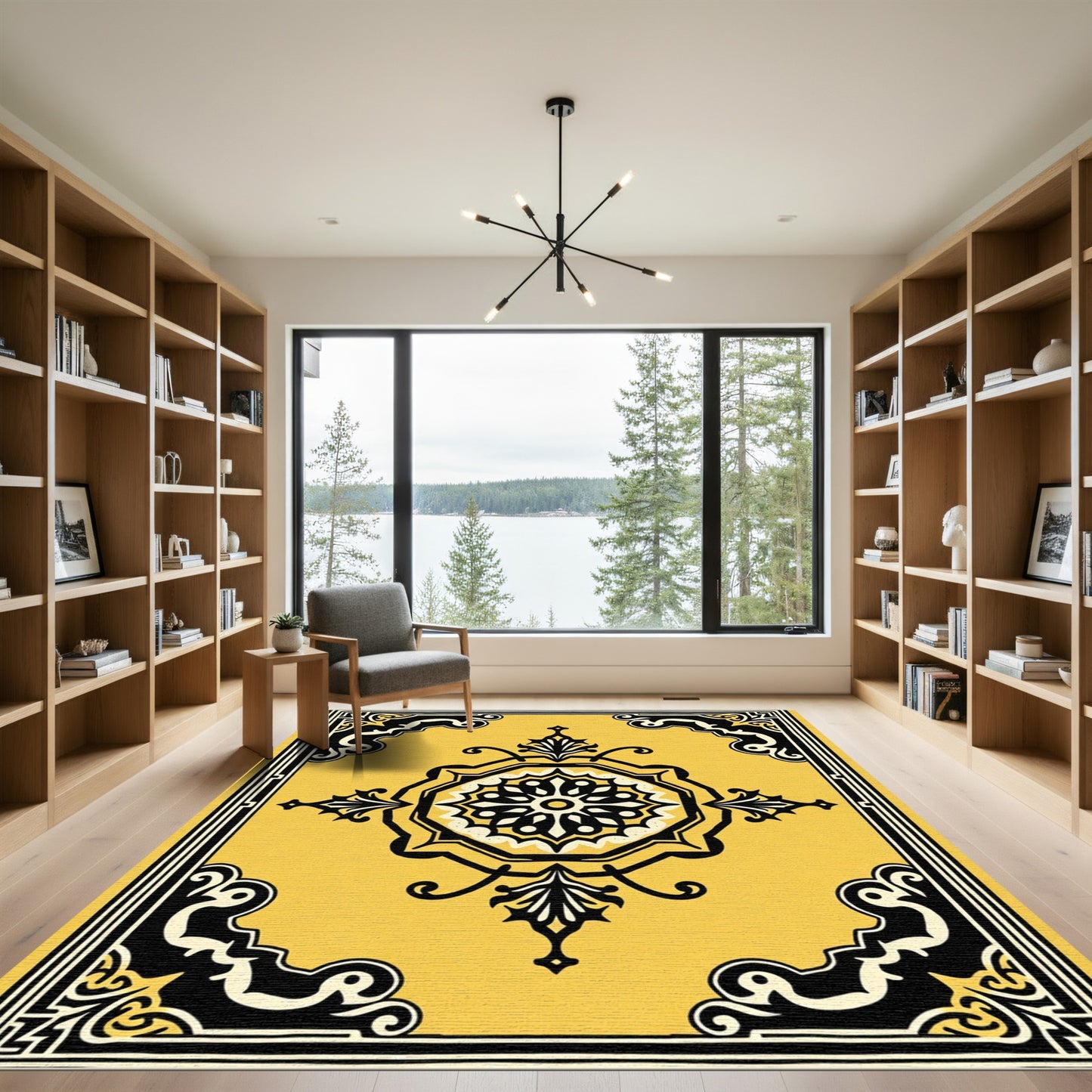Golden Yellow Ornamental Medallion Rug