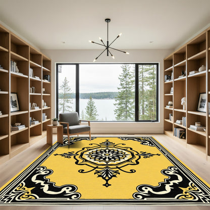 Golden Yellow Ornamental Medallion Rug