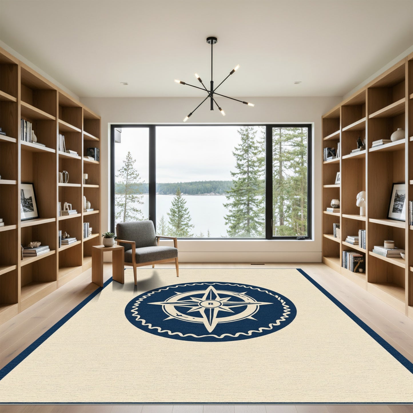 Navy Compass Rose Emblem Rug