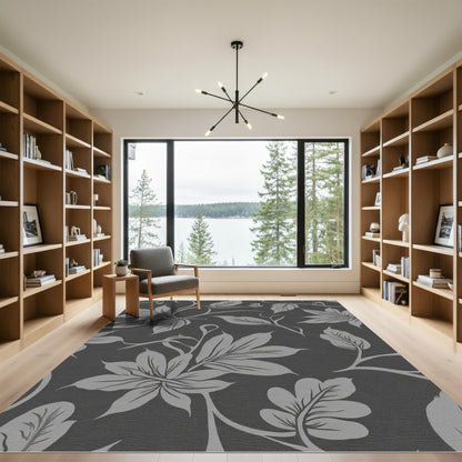 Charcoal Gray Floral Vine Rug
