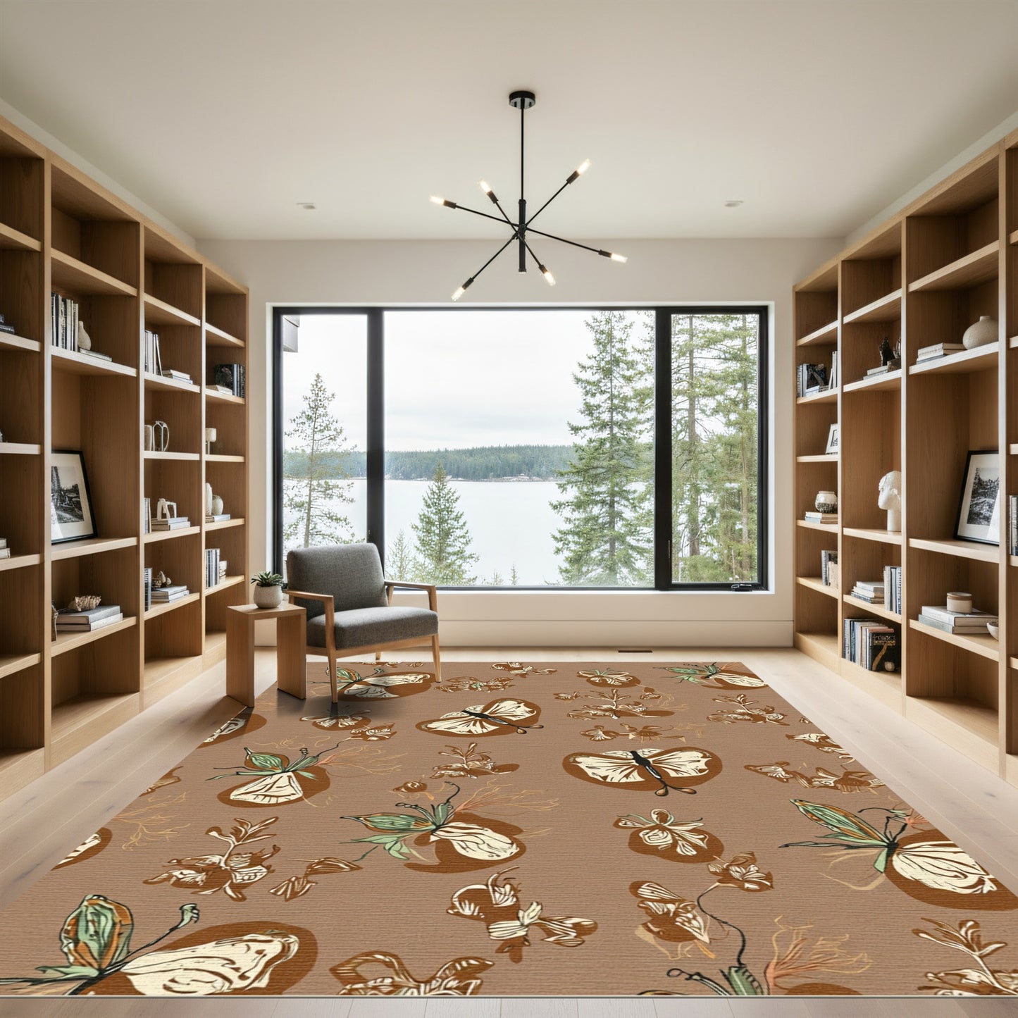 Earthy Brown Butterfly Garden Arrangement Rug