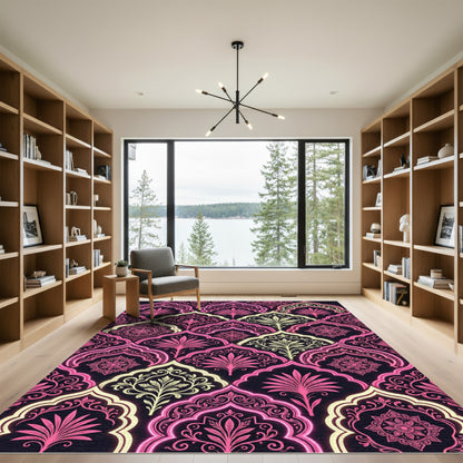 Radiant Rose Pink Damask Floret Rug