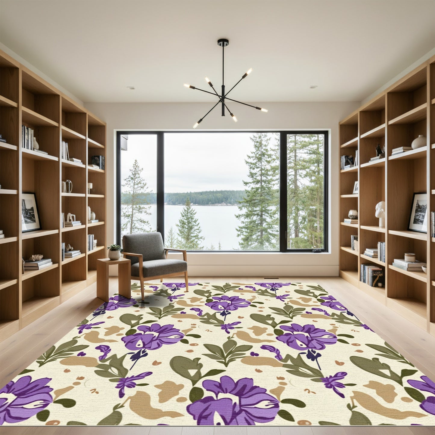 Purple Floral Garden With Tan Accents Rug