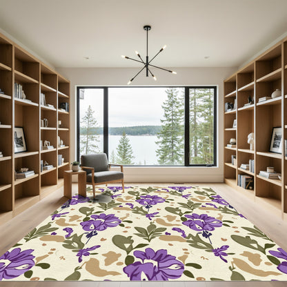 Purple Floral Garden With Tan Accents Rug