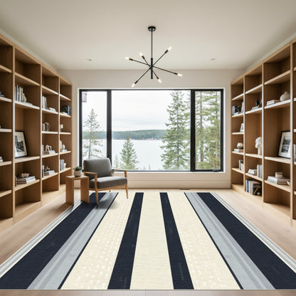 Modern Navy Cream Striped Rug