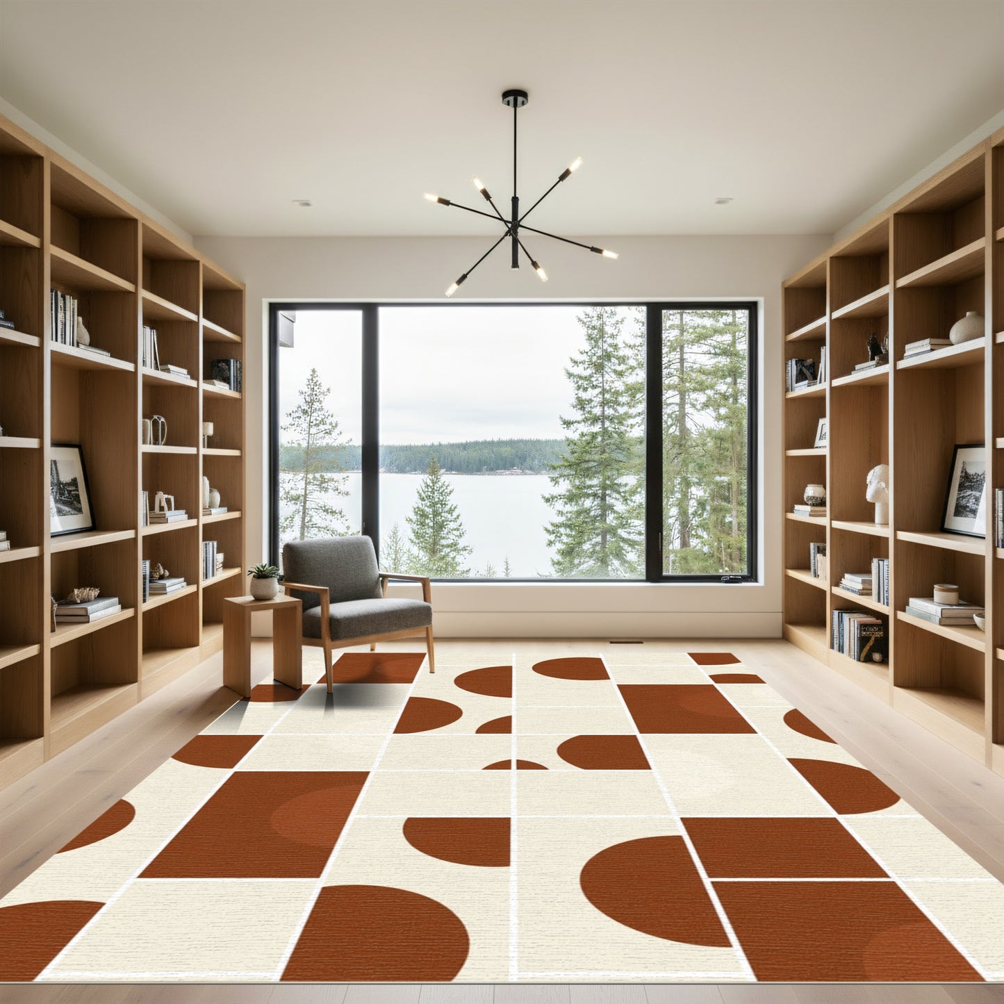 Mid Century Terracotta Circles and Squares Rug