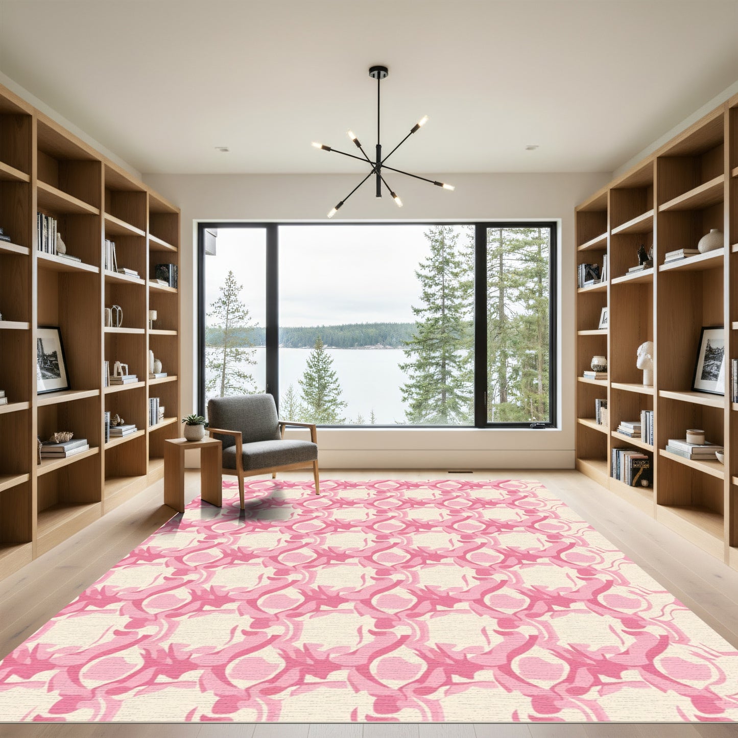 Salmon Pink Overlay Geometric Rug