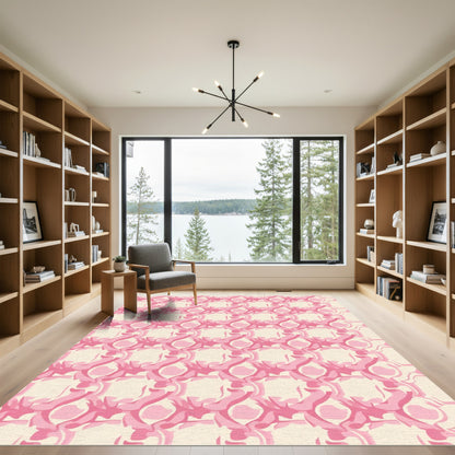 Salmon Pink Overlay Geometric Rug