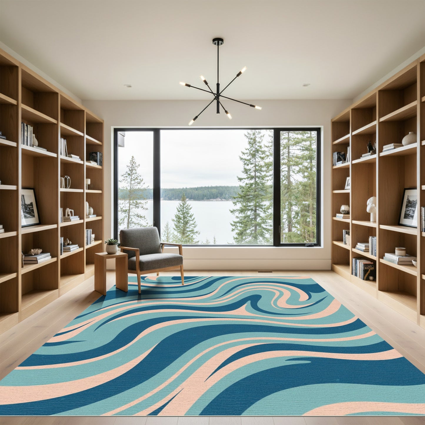 Retro Swirl Blue Peach Wave Rug