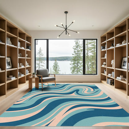 Retro Swirl Blue Peach Wave Rug