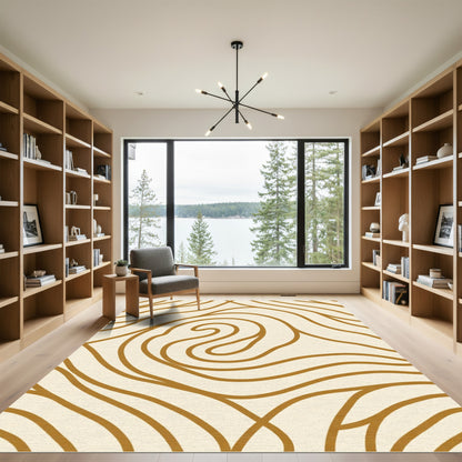 Creamy Gold Abstract Swirl Rug