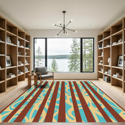 Bold Crimson Striped Abstract Rug