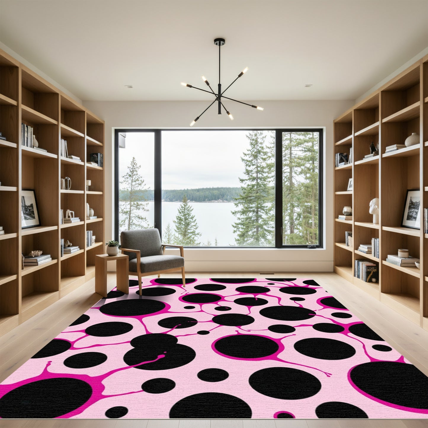 Pink Black Polka Dot Splash Rug