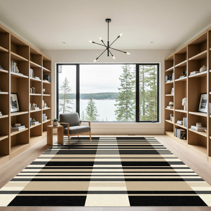 Classic Plaid Beige Black Stripe Rug