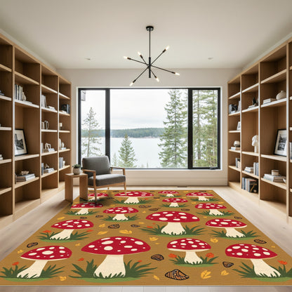 Retro Red White Spotted Mushroom Garden Rug