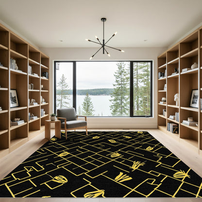 Golden Lines Abstract Floral Composition Rug