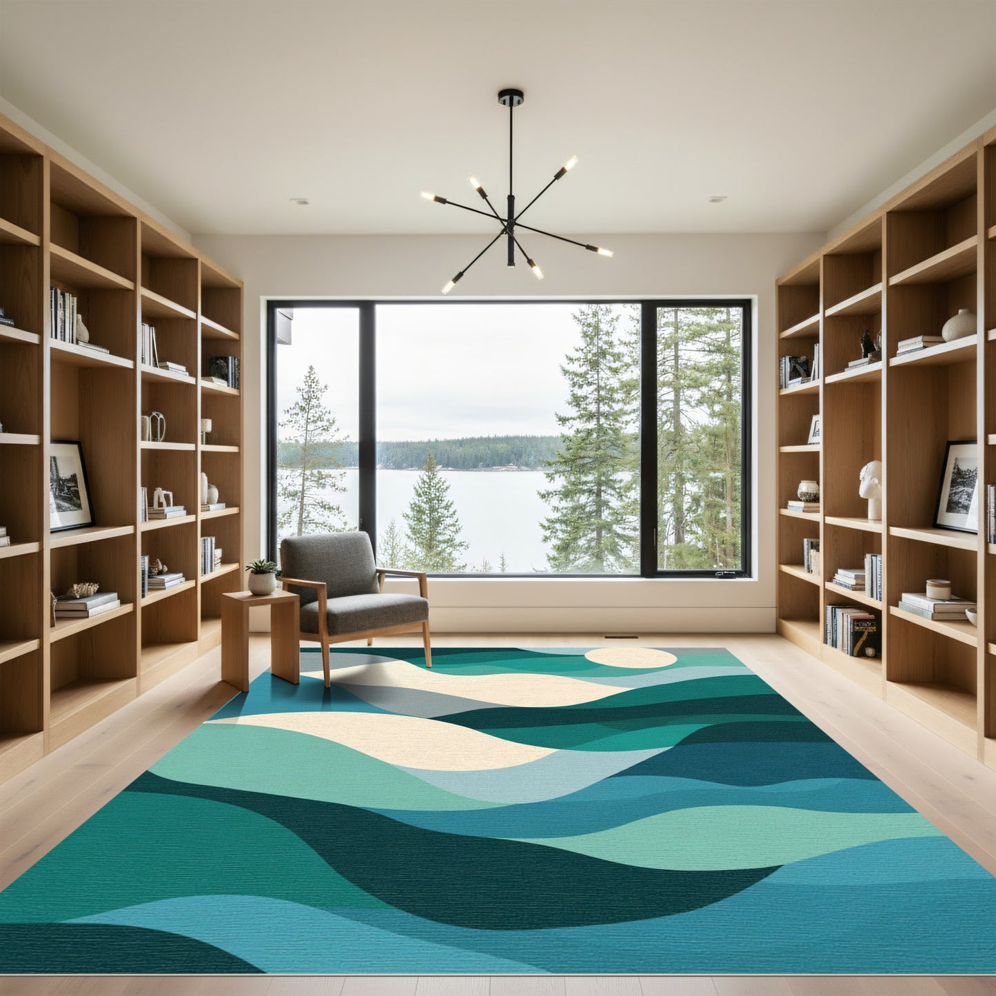 Abstract Teal Ocean Wave Landscape Rug