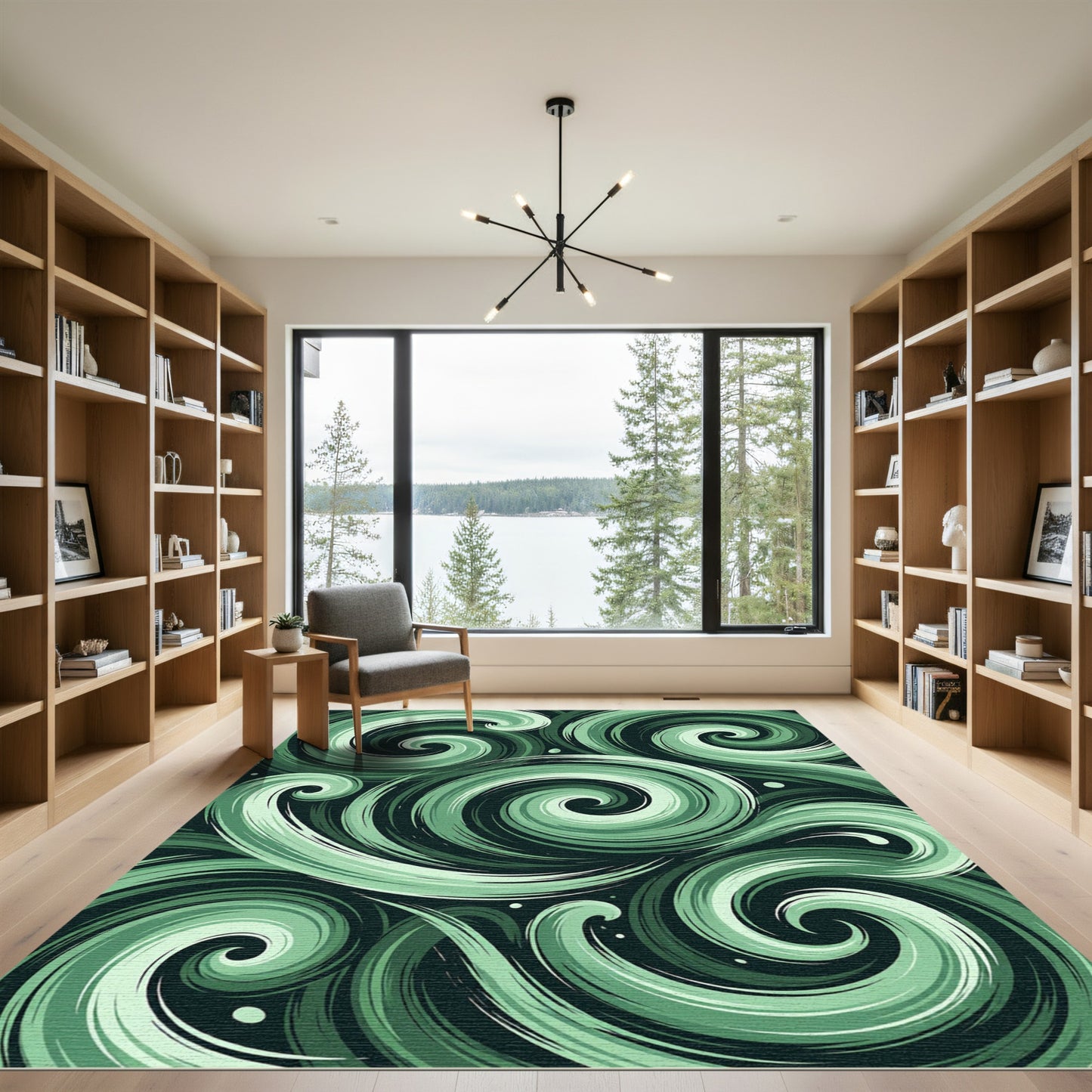 Muted Green Swirling Abstract Rug