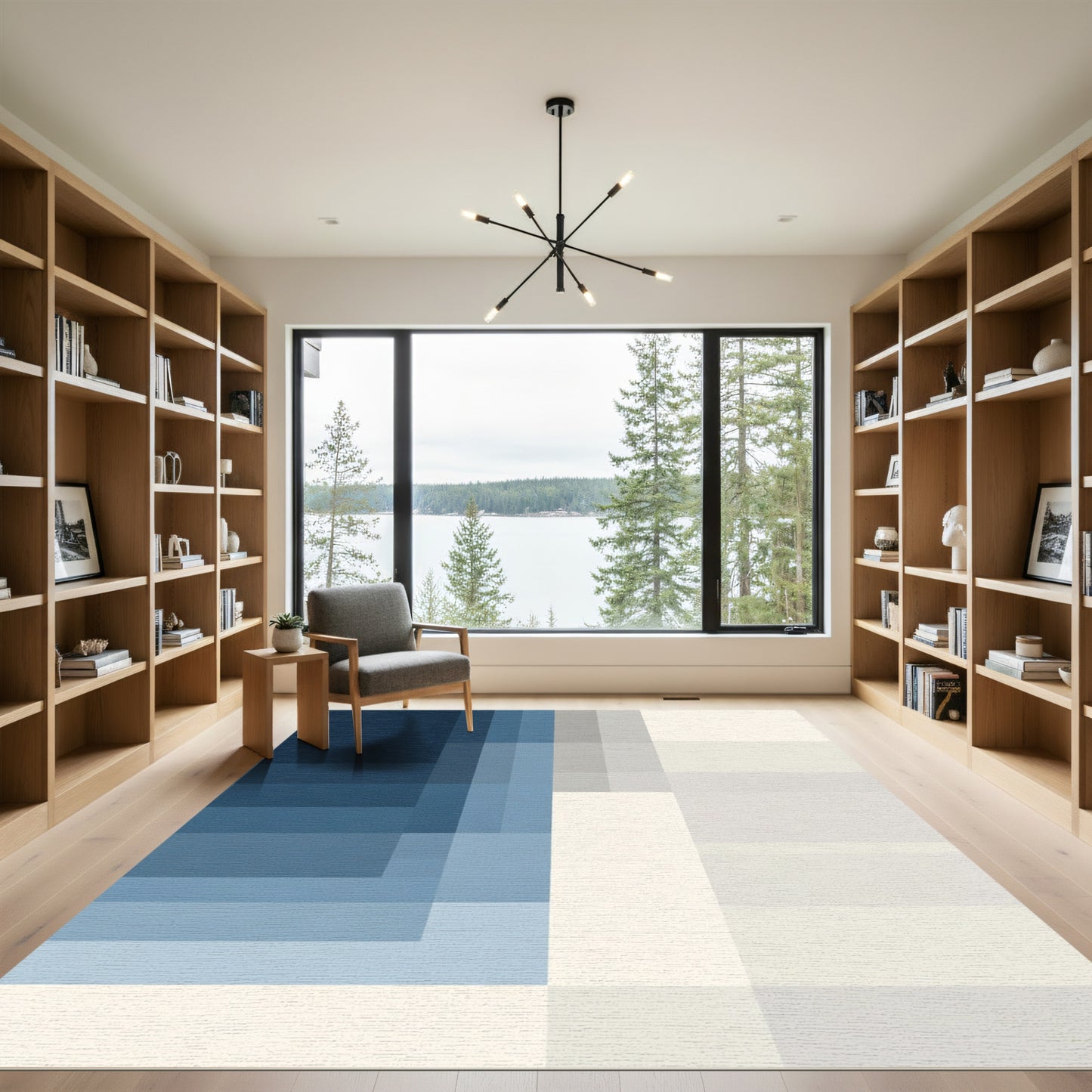 Deep Blue Gradual Geometric Blocks Rug