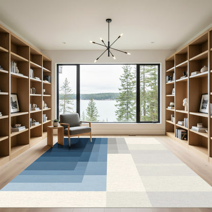 Deep Blue Gradual Geometric Blocks Rug