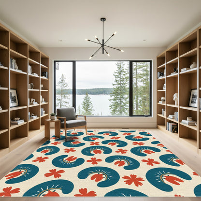 Teal Coral Floral Spaced Arrangement Rug