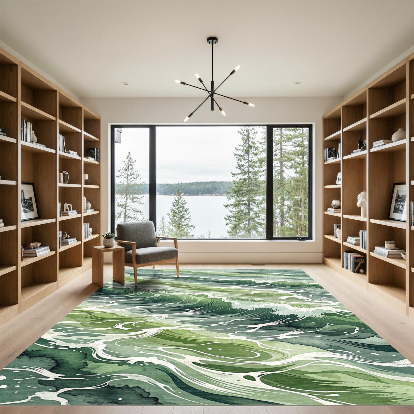Abstract Emerald Sea Wave Art Rug