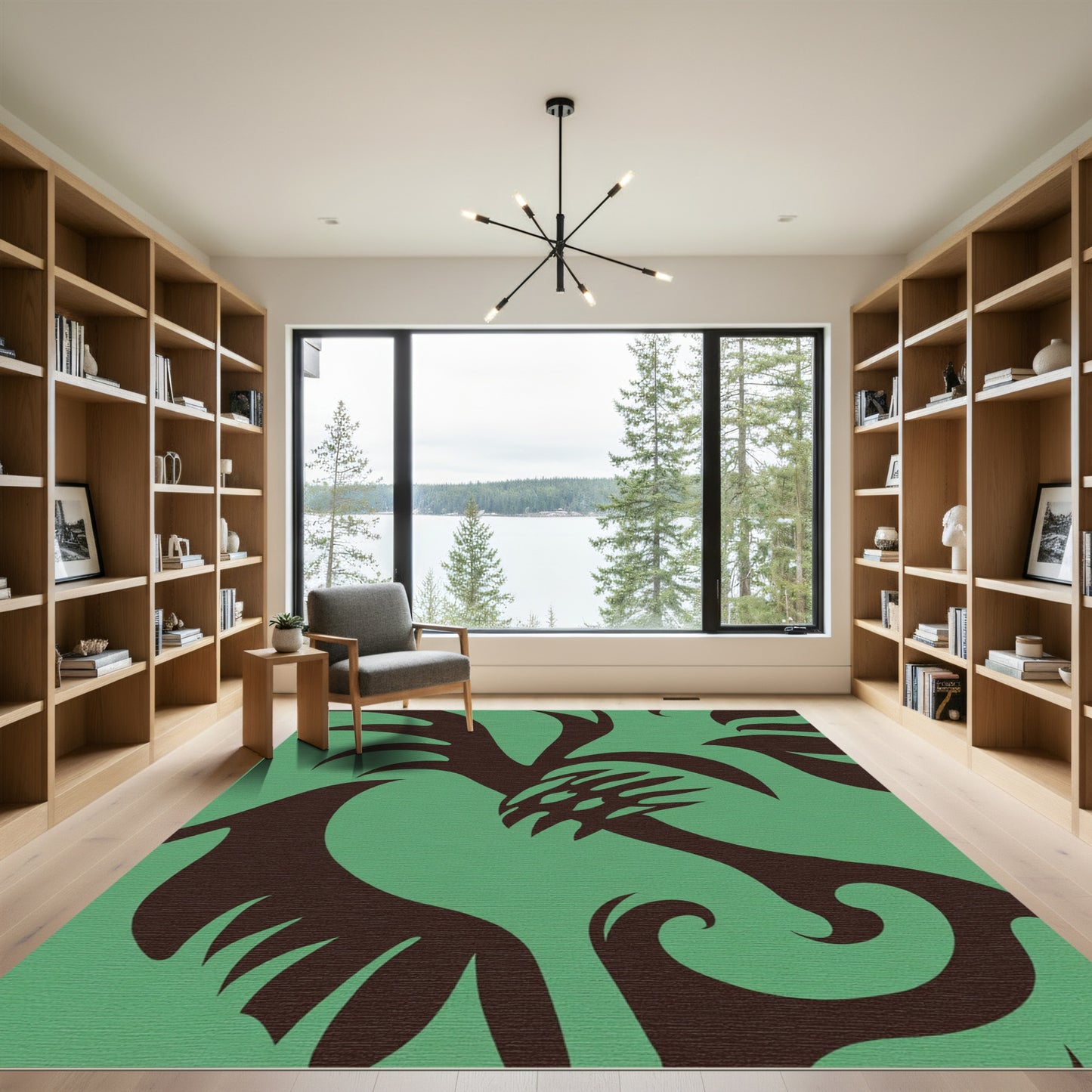 Deep Teal Tribal Dragon Swirl Rug