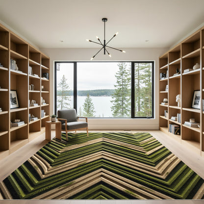 Zigzag Woodland Green Natural Wood Rug