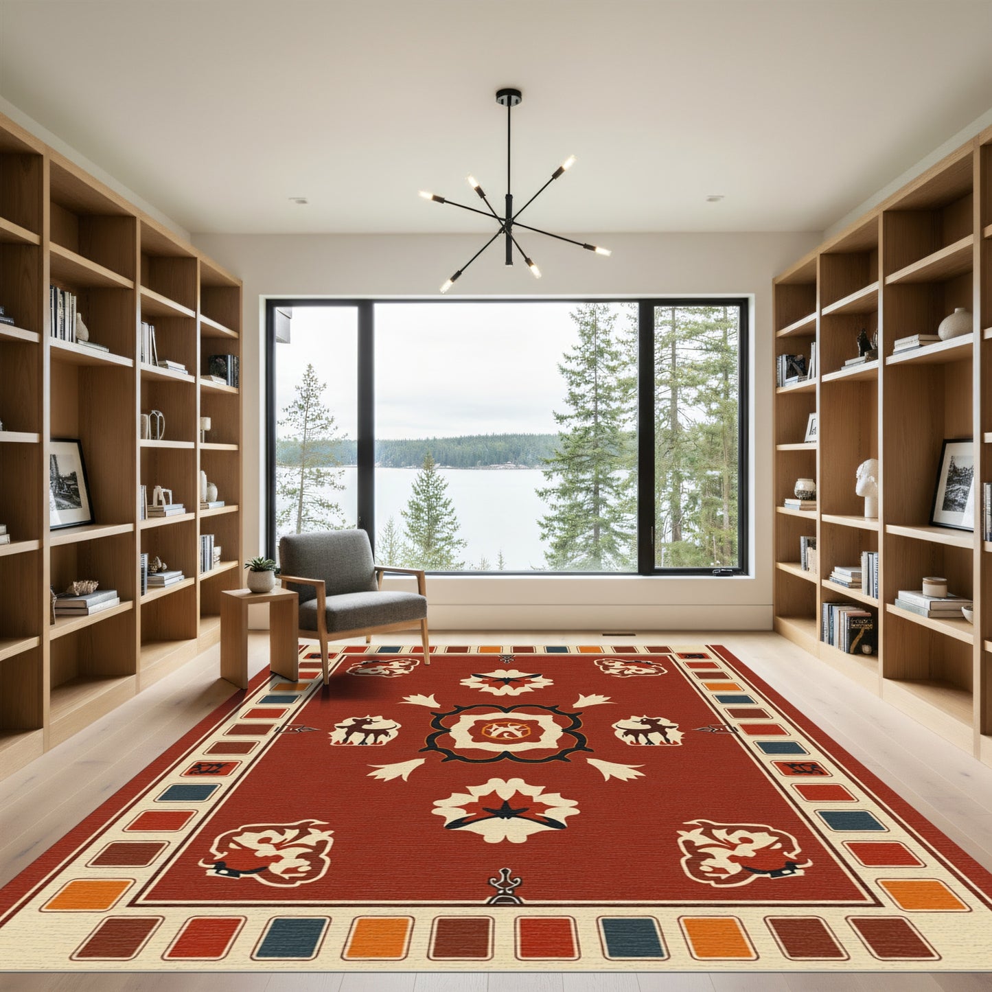 Rustic Red Animal Floral Medallion Rug