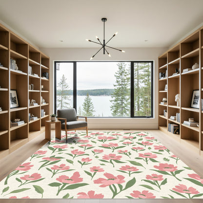 Soft Pink Floral Meadow Rug