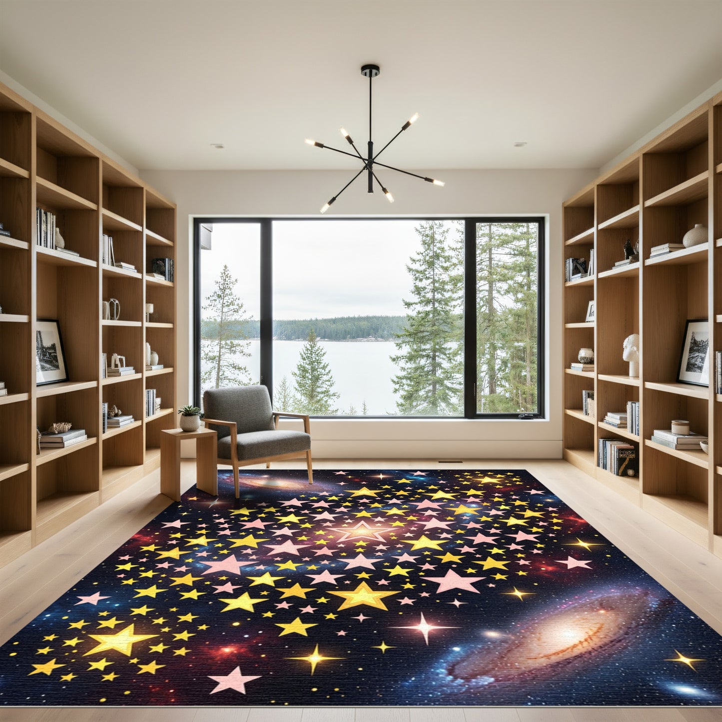 Celestial Golden Star Galaxy Sky Rug