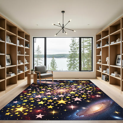 Celestial Golden Star Galaxy Sky Rug