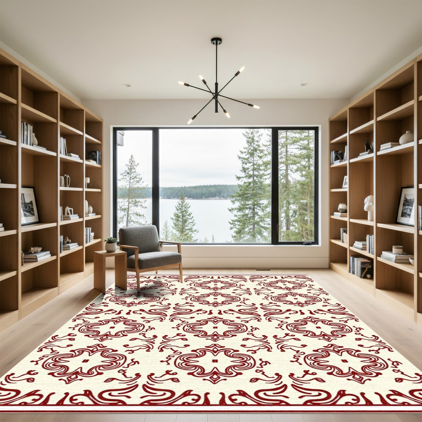 Crimson Floral Medallion Cream Rug