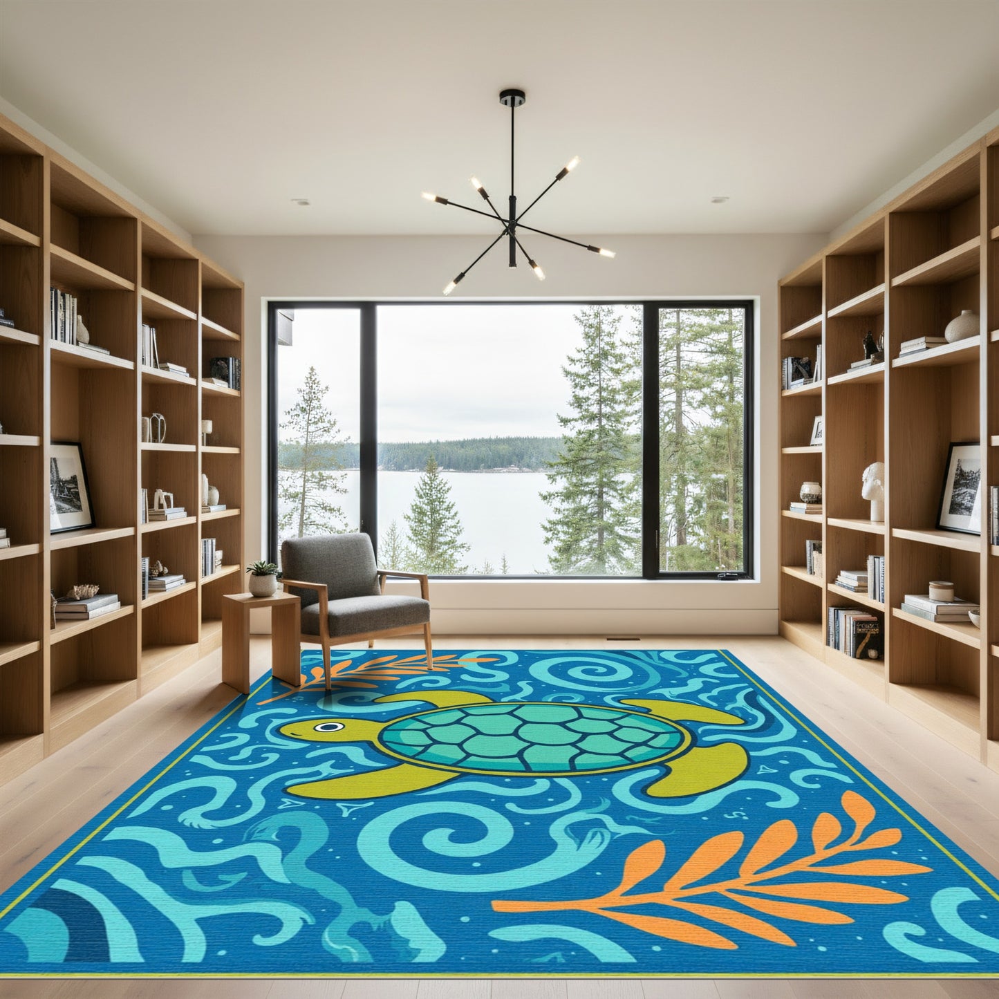 Green Sea Turtle Ocean Swirls Rug