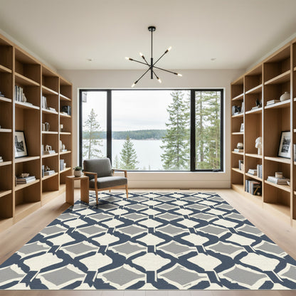 Navy Gray Diamond Lattice Texture Rug