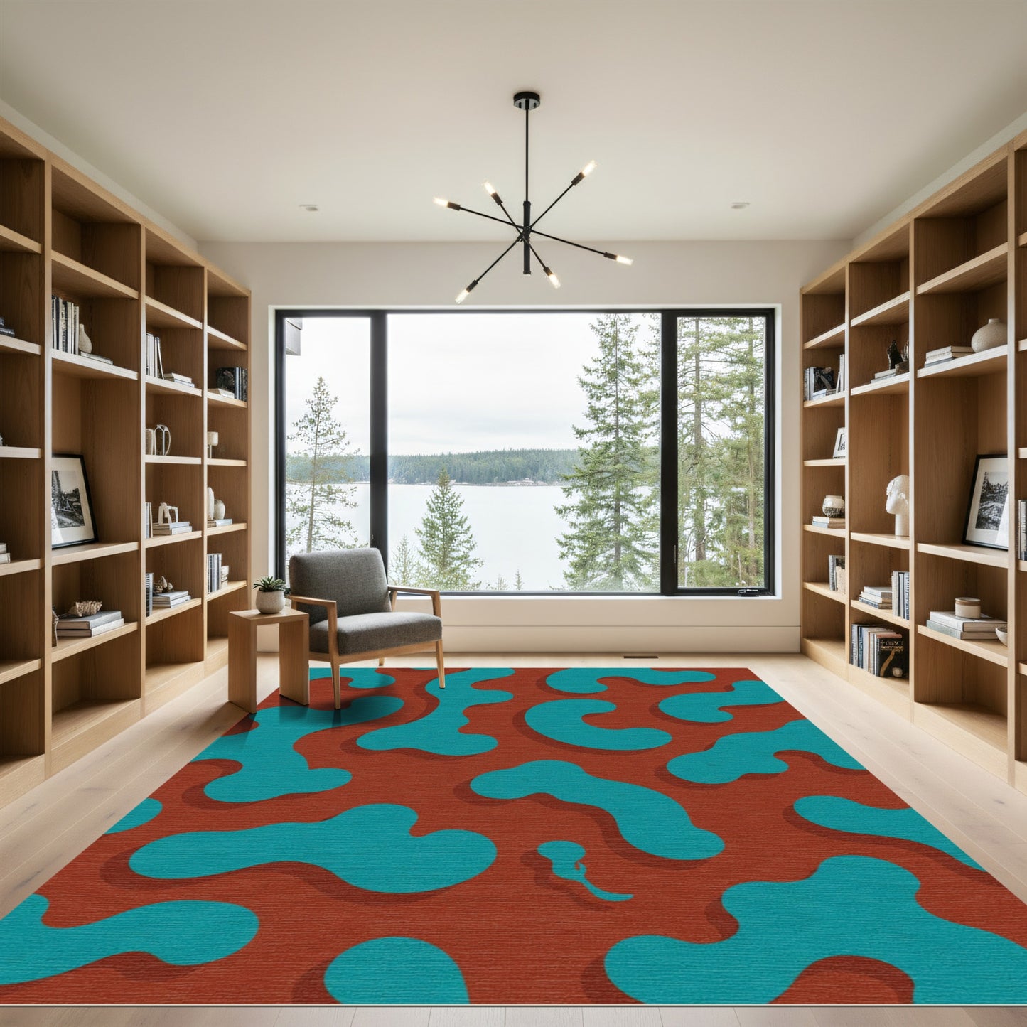 Teal Abstract Organic Blobs Rug