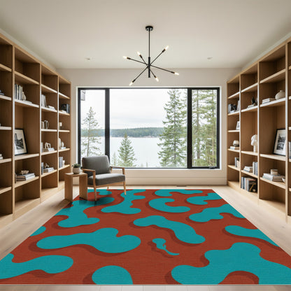 Teal Abstract Organic Blobs Rug