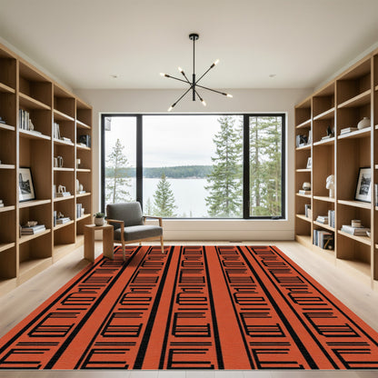 Terracotta Black Vertical Barcode Abstract Rug