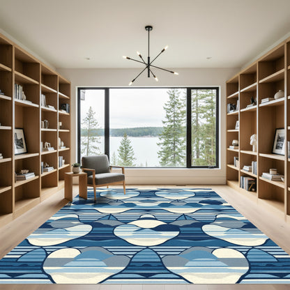 Abstract Blue Gradient Curvy Forms Rug