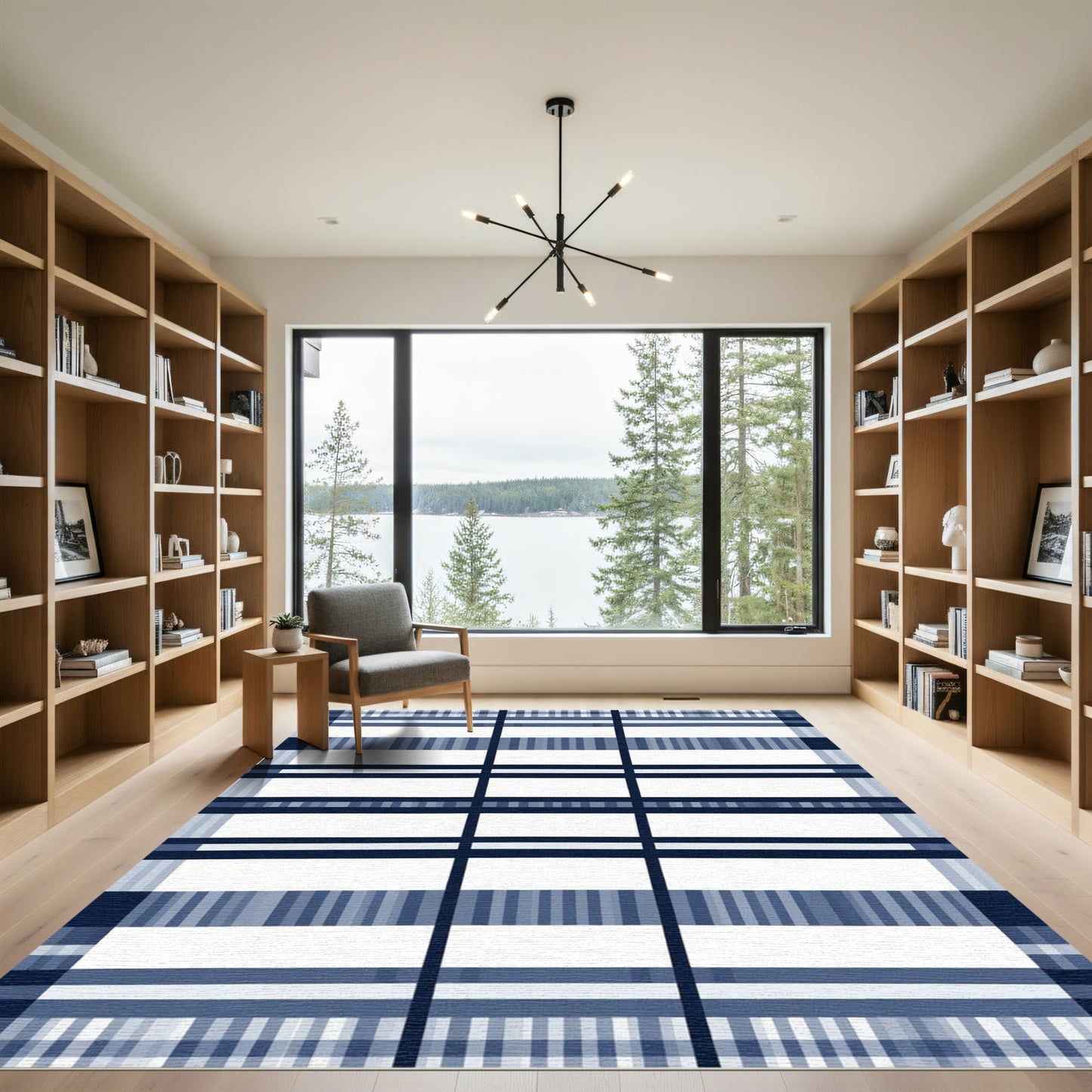Classic Blue Plaid Tartan Rug