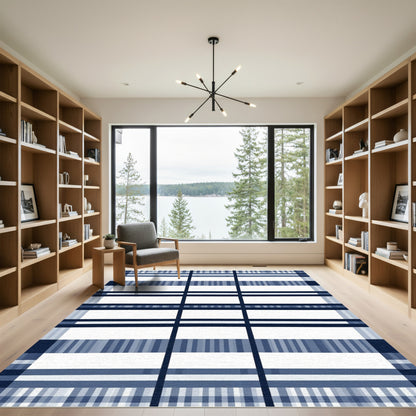 Classic Blue Plaid Tartan Rug