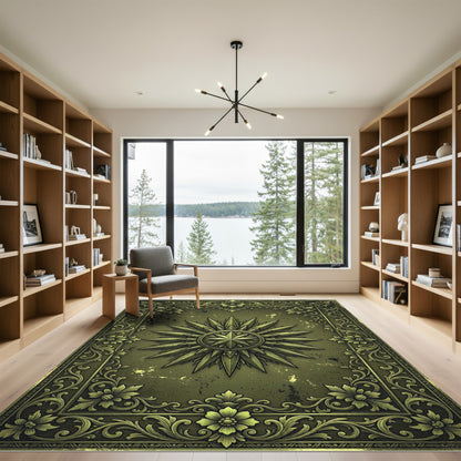 Vintage Olive Compass Rose Filigree Rug