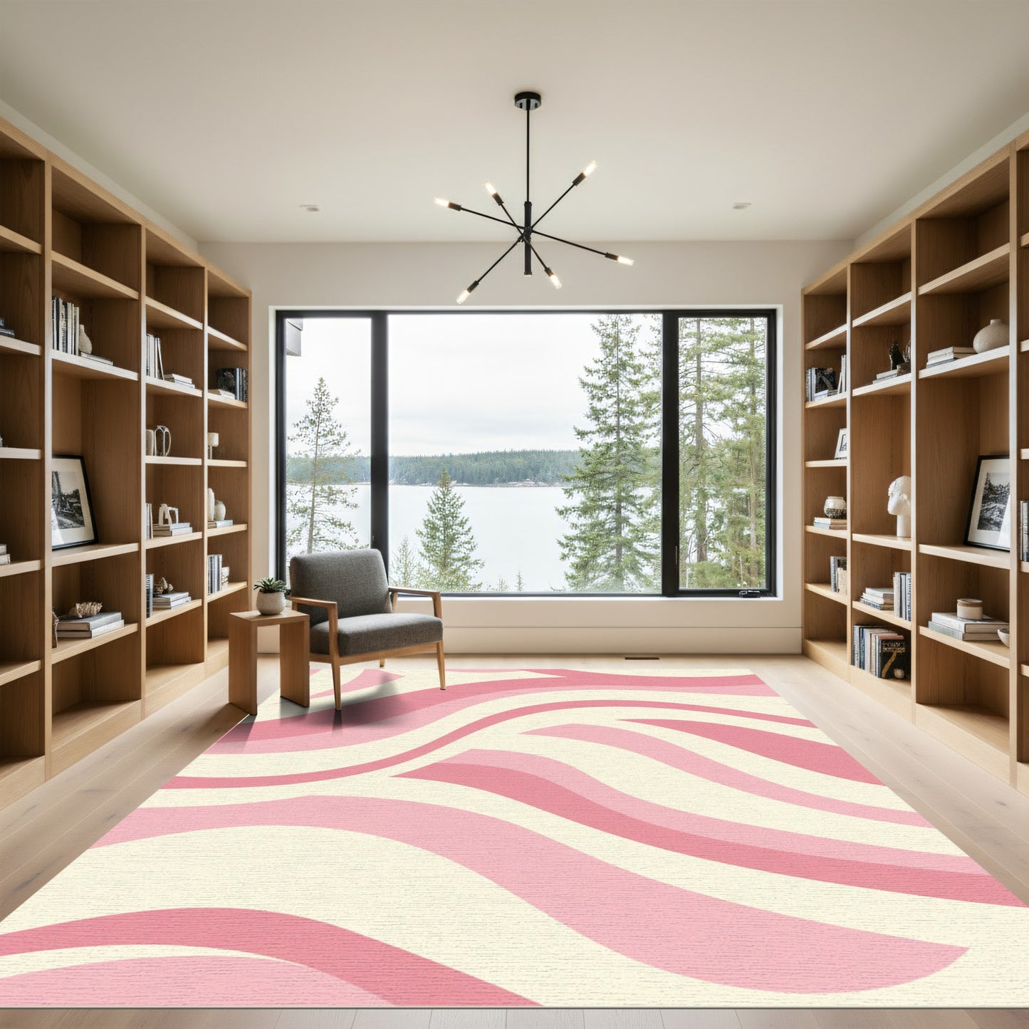 Pastel Pink Wavy Ribbon Abstract Rug