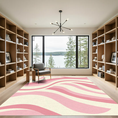 Pastel Pink Wavy Ribbon Abstract Rug