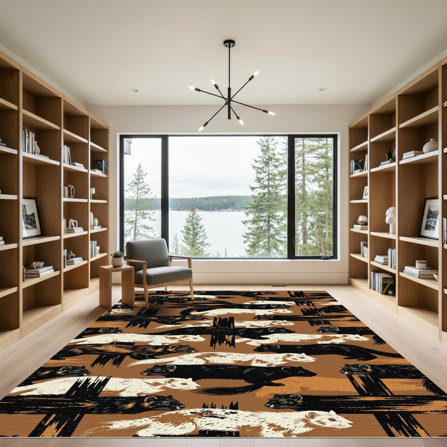 Running Ferrets Brown Black Whales Rug